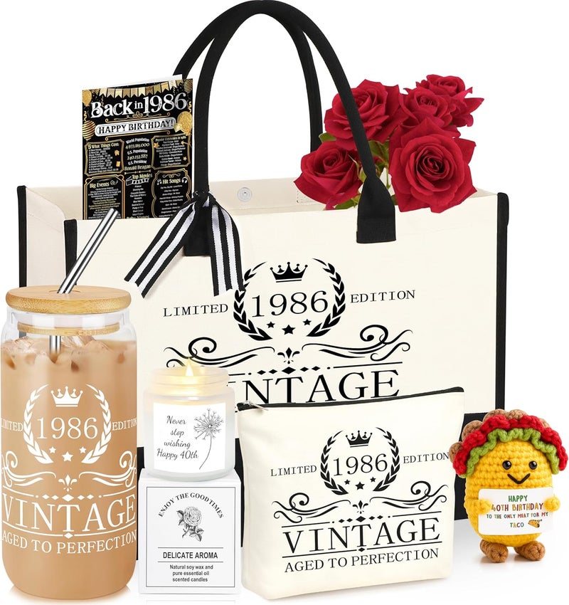 DOGMEM 40th 50th 60th Birthday Gifts for Women Tote Bag Birthday Gifts Set for Mom Wife Sister Grandma Birthday Gifts for Her - Image 1
